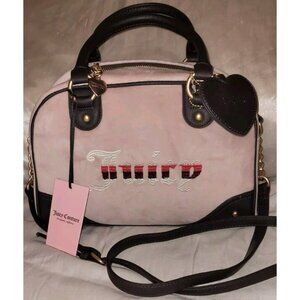 NWT Juicy Couture Velour Bowler Bag Pink Embroidered Chocolate Retro Satchel
